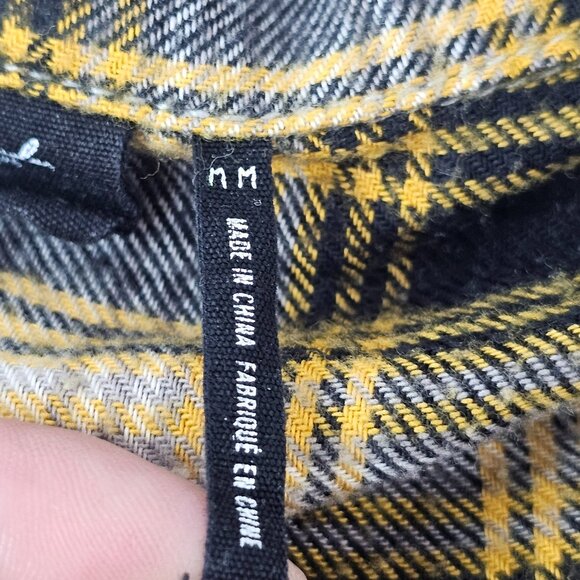 Urban Outfitter Yellow Cropped Top Plaid Button Up Shirt Long Sleeve Size M - Picture 6 of 9